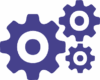 a purple icon of three gears