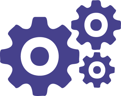a purple icon of three gears