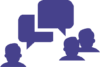 a purple icon of people in conversation